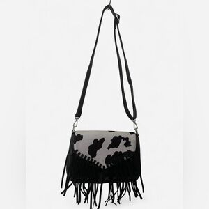 Cow Print Fringe Crossbody Bag